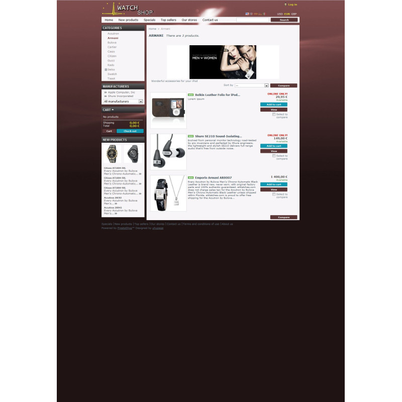 ✅ Watch Shop шаблон для PrestaShop: 1.4.3.0