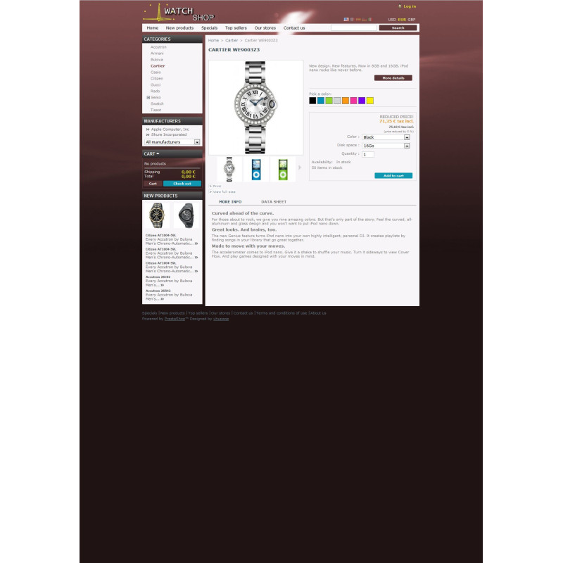 ✅ Watch Shop шаблон для PrestaShop: 1.4.3.0